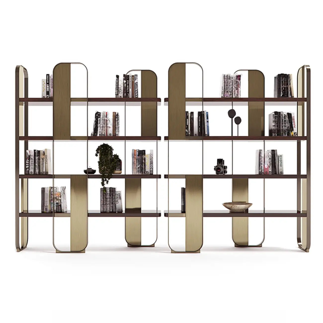Étagère horizontale minimaliste en bois et acier, bibliothèque