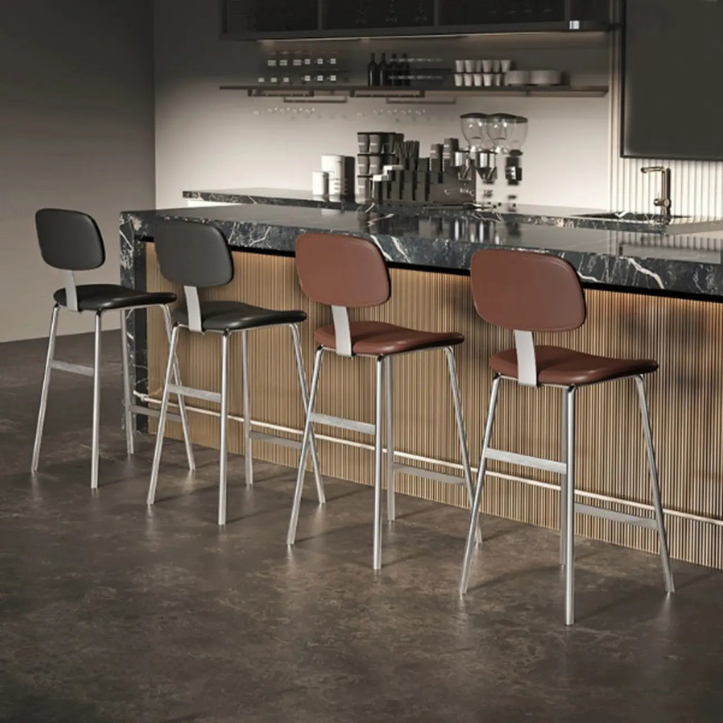 Tabourets de bar industriels en similicuir avec structure en métal et dossier