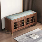 Banc traditionnel en bois rembourré avec coffre de rangement