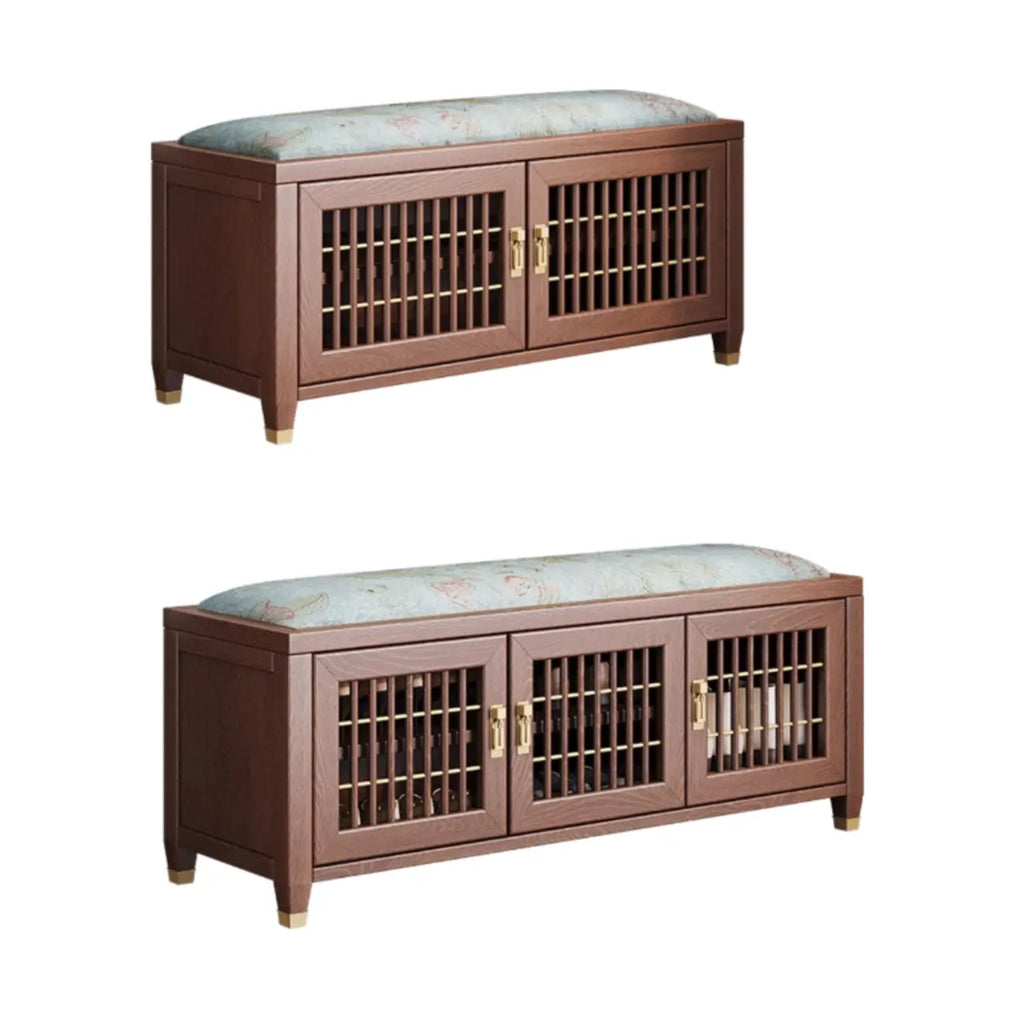 Banc traditionnel en bois rembourré avec coffre de rangement