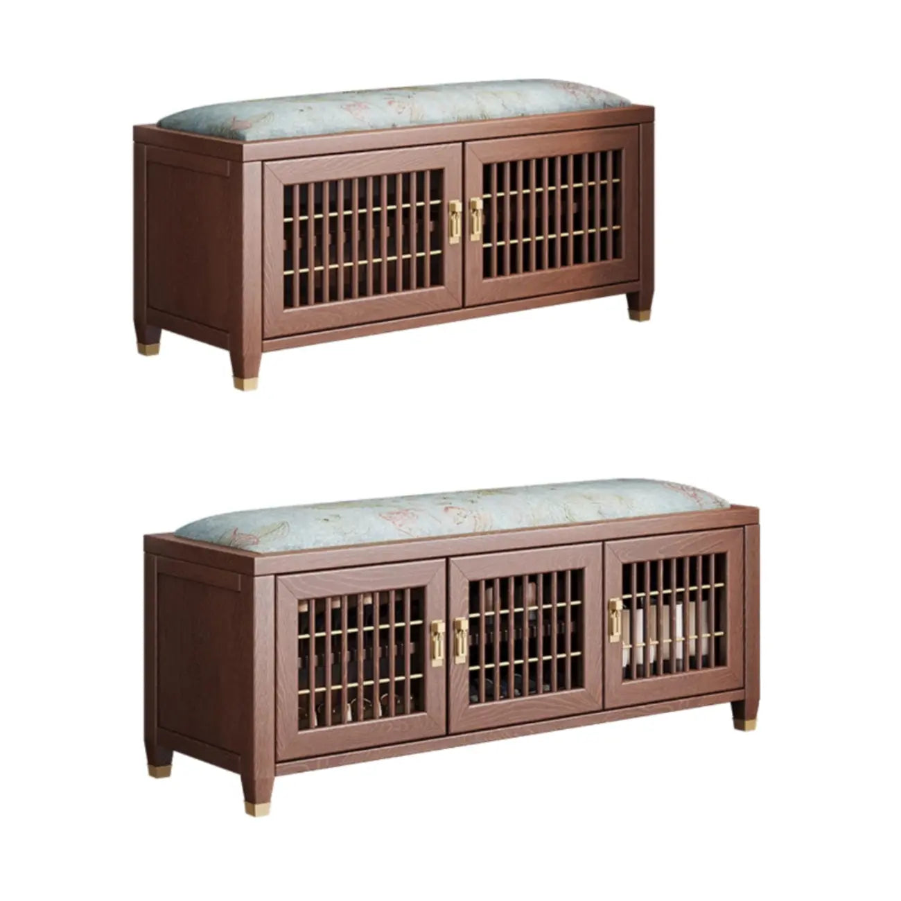 Banc traditionnel en bois rembourré avec coffre de rangement