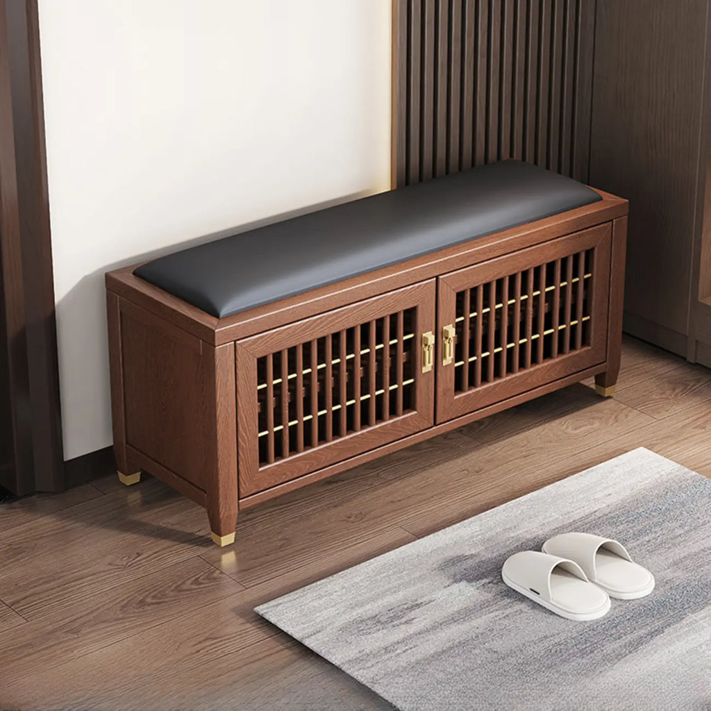 Banc traditionnel en bois rembourré avec coffre de rangement