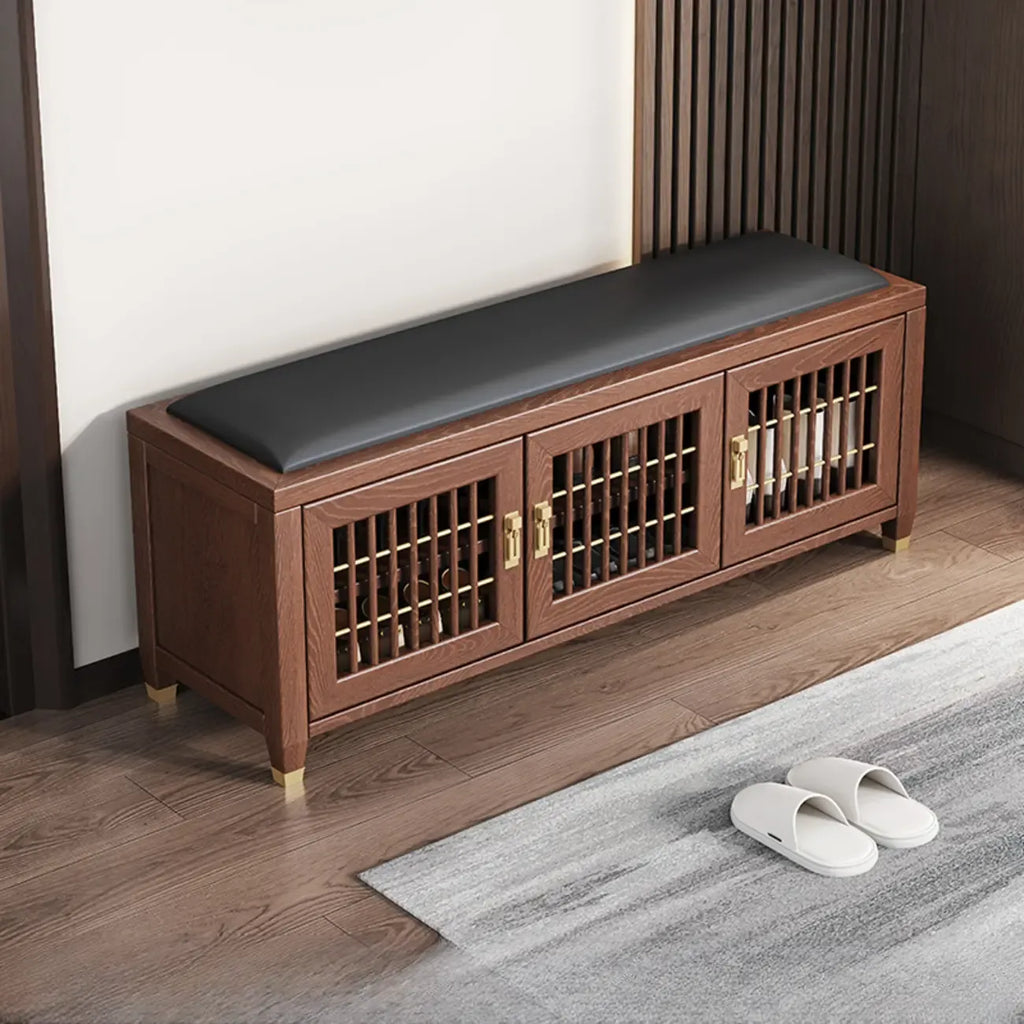 Banc traditionnel en bois rembourré avec coffre de rangement