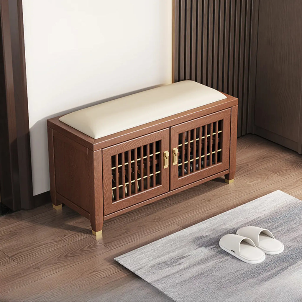 Banc traditionnel en bois rembourré avec coffre de rangement
