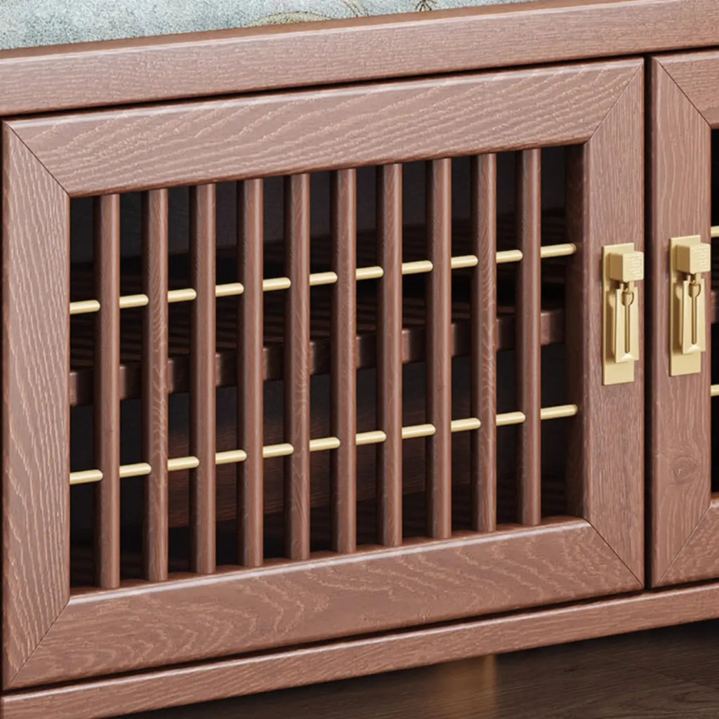 Banc traditionnel en bois rembourré avec coffre de rangement