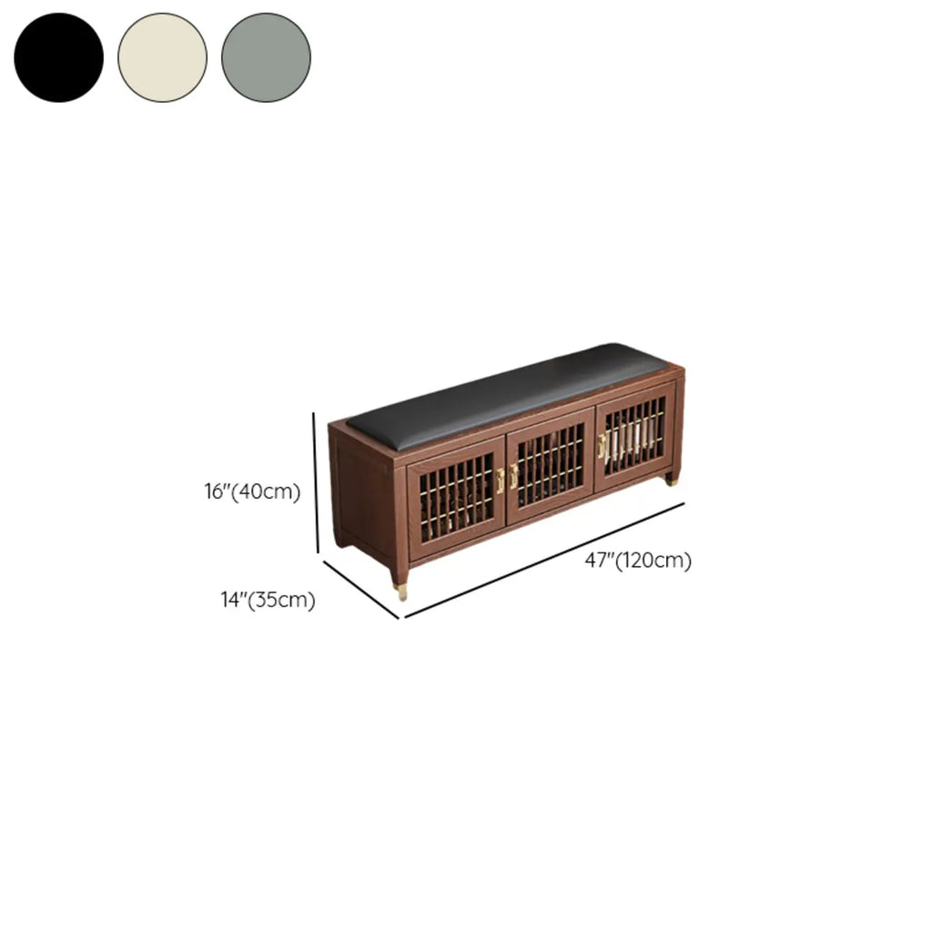 Banc traditionnel en bois rembourré avec coffre de rangement