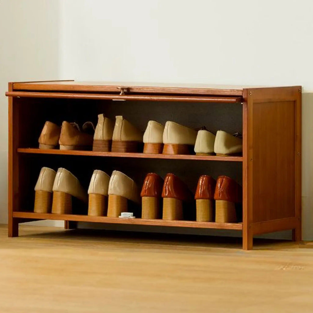 Meuble à chaussures bohème en bois brun avec portes en rotin