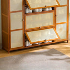 Meuble à chaussures bohème en bois brun avec portes en rotin