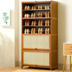 Meuble à chaussures bohème en bois brun avec portes en rotin