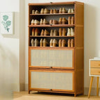 Meuble à chaussures bohème en bois brun avec portes en rotin