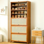 Meuble à chaussures bohème en bois brun avec portes en rotin