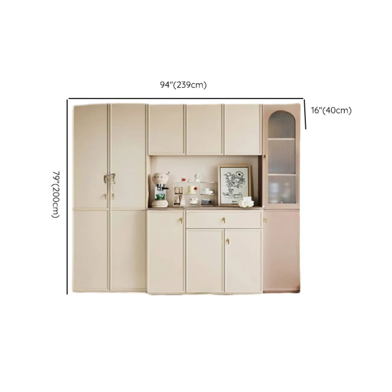 Élégant vaisselier blanc en bois avec étagères