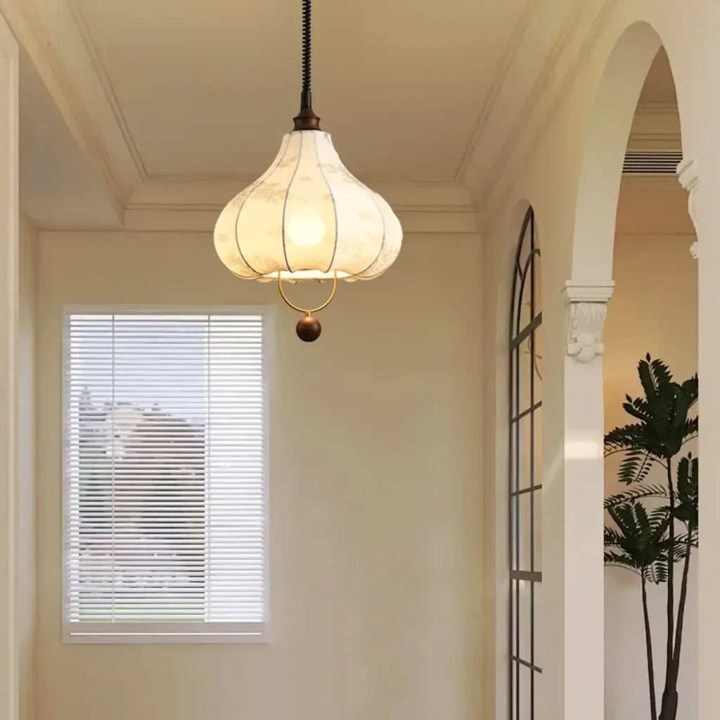 Lampadario a sospensione Art Déco a forma di petali in tessuto