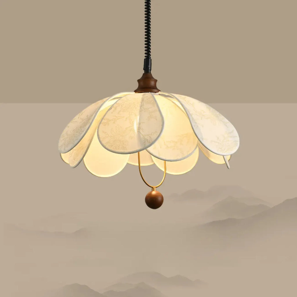 Lampadario a sospensione Art Déco a forma di petali in tessuto