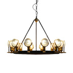 Lustre vintage à lentille en verre à grille, kit de suspension pour restaurant 6/9/12 lumières, noir.