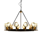 Lustre vintage à lentille en verre à grille, kit de suspension pour restaurant 6/9/12 lumières, noir.