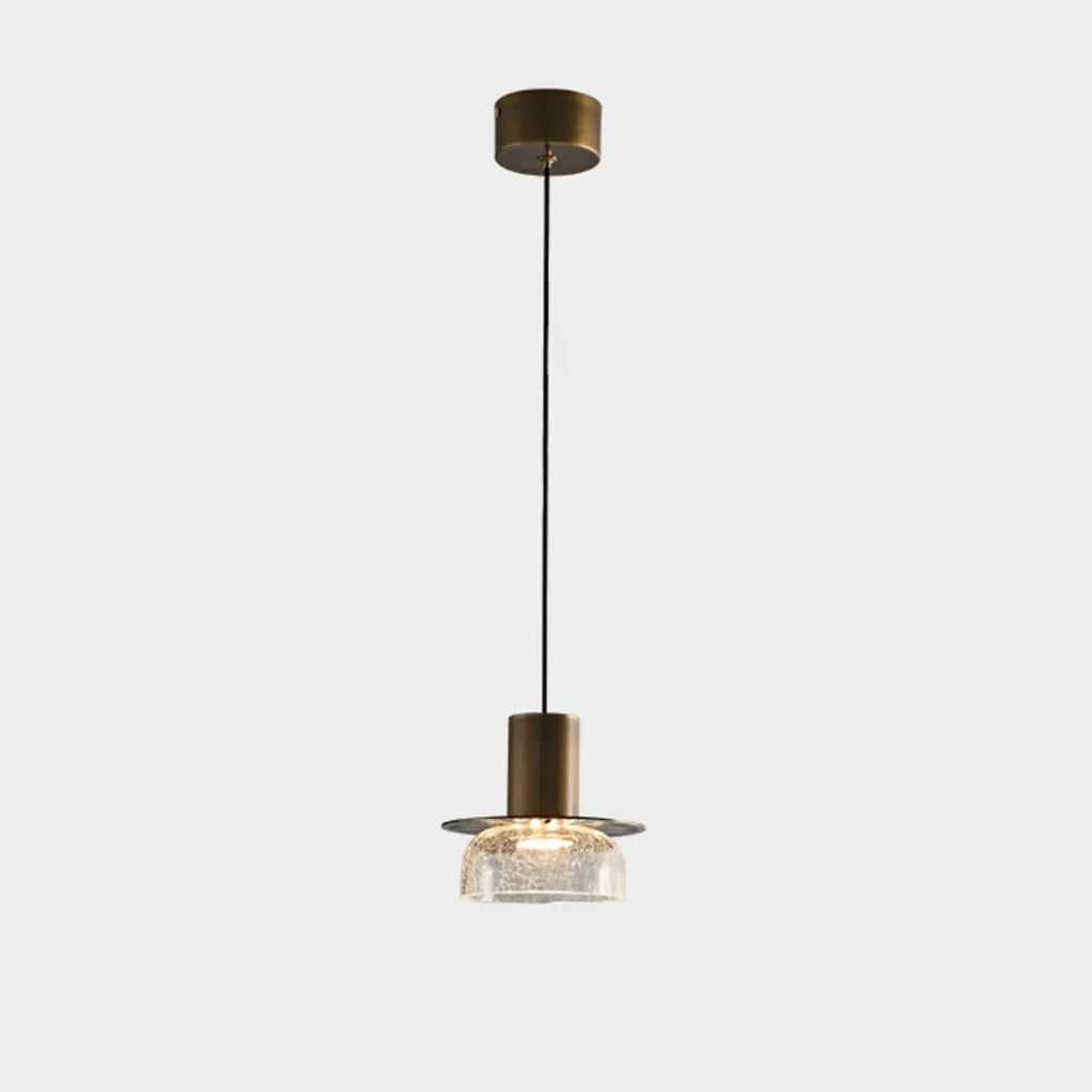 Suspension moderne en laiton et verre craquelé avec éclairage LED chaud