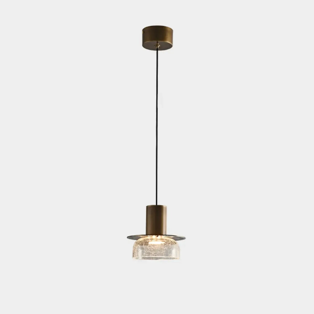 Suspension moderne en laiton et verre craquelé avec éclairage LED chaud