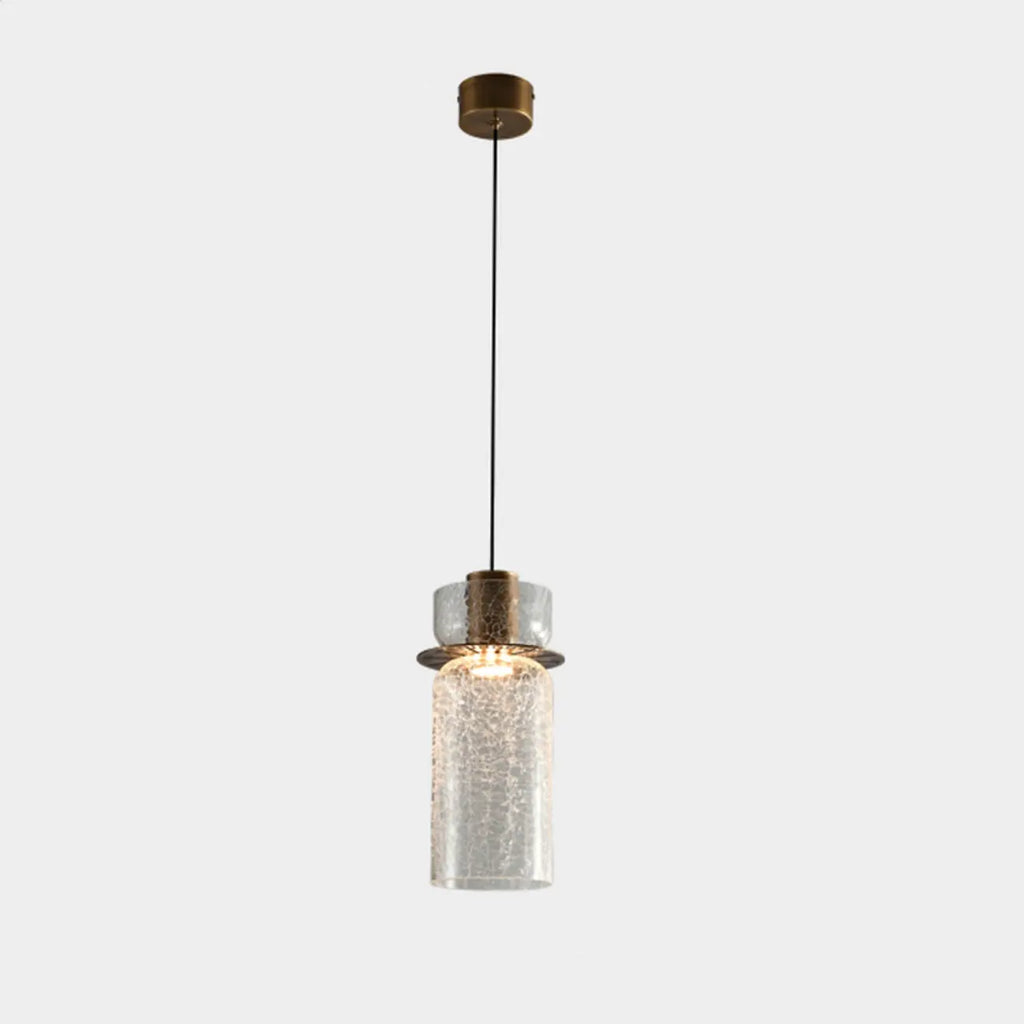 Suspension moderne en laiton et verre craquelé avec éclairage LED chaud