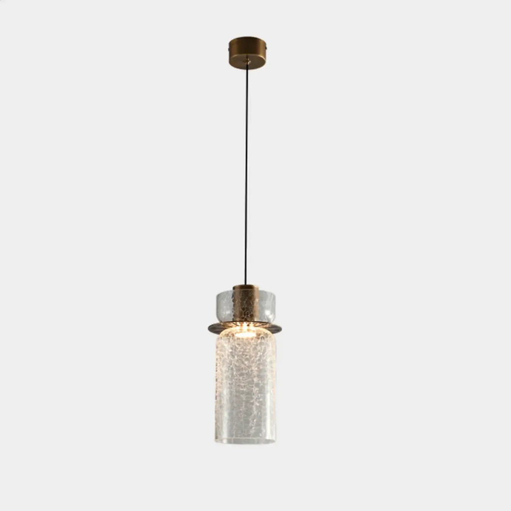 Suspension moderne en laiton et verre craquelé avec éclairage LED chaud