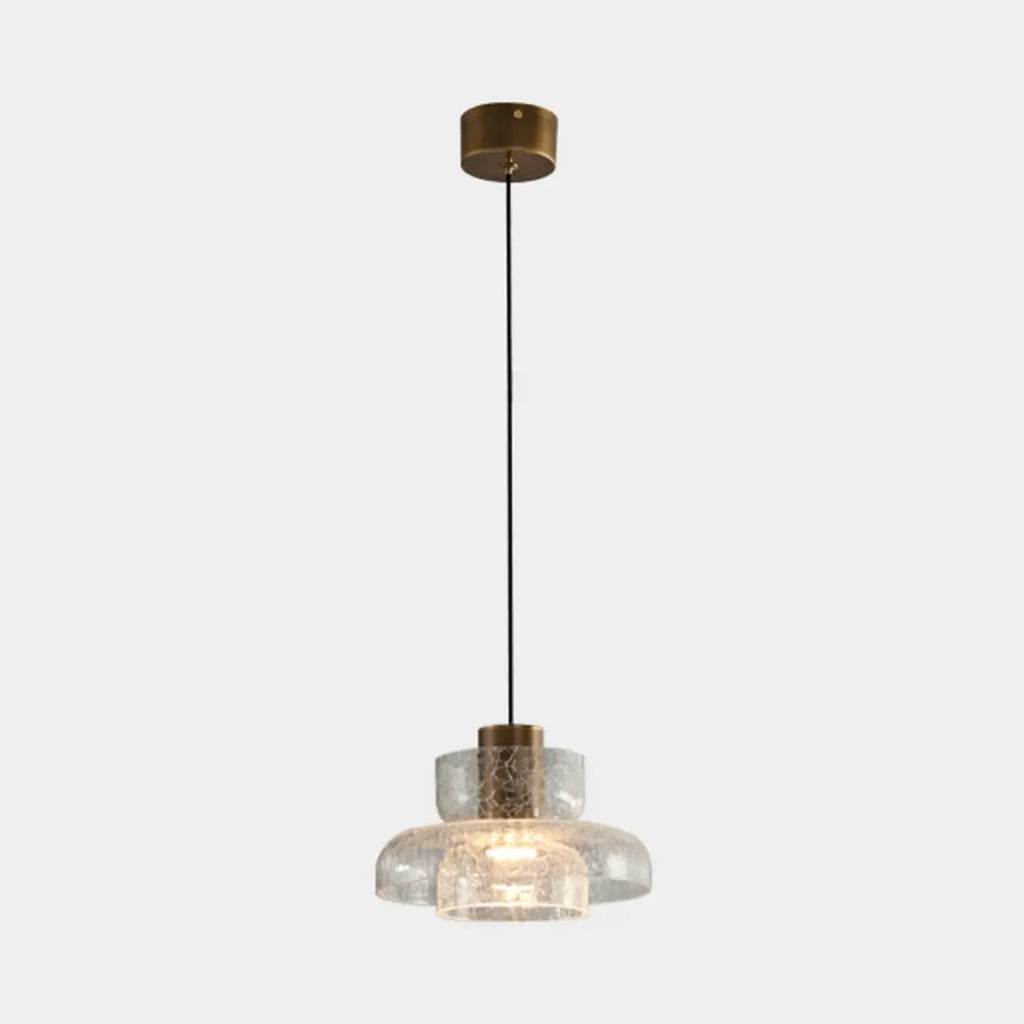 Suspension moderne en laiton et verre craquelé avec éclairage LED chaud