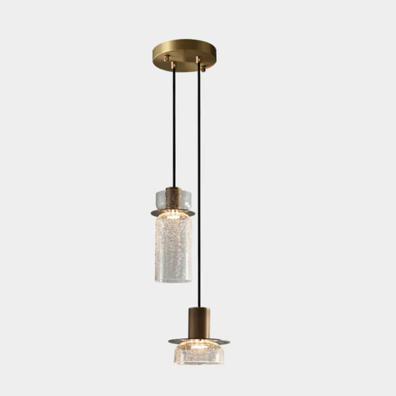 Suspension moderne en laiton et verre craquelé avec éclairage LED chaud