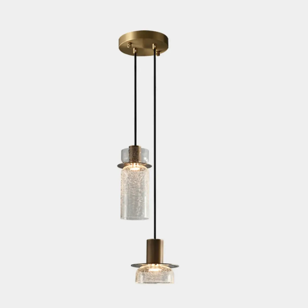 Suspension moderne en laiton et verre craquelé avec éclairage LED chaud