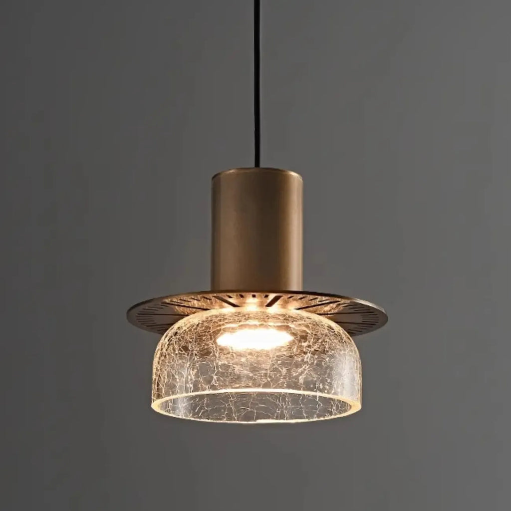 Suspension moderne en laiton et verre craquelé avec éclairage LED chaud