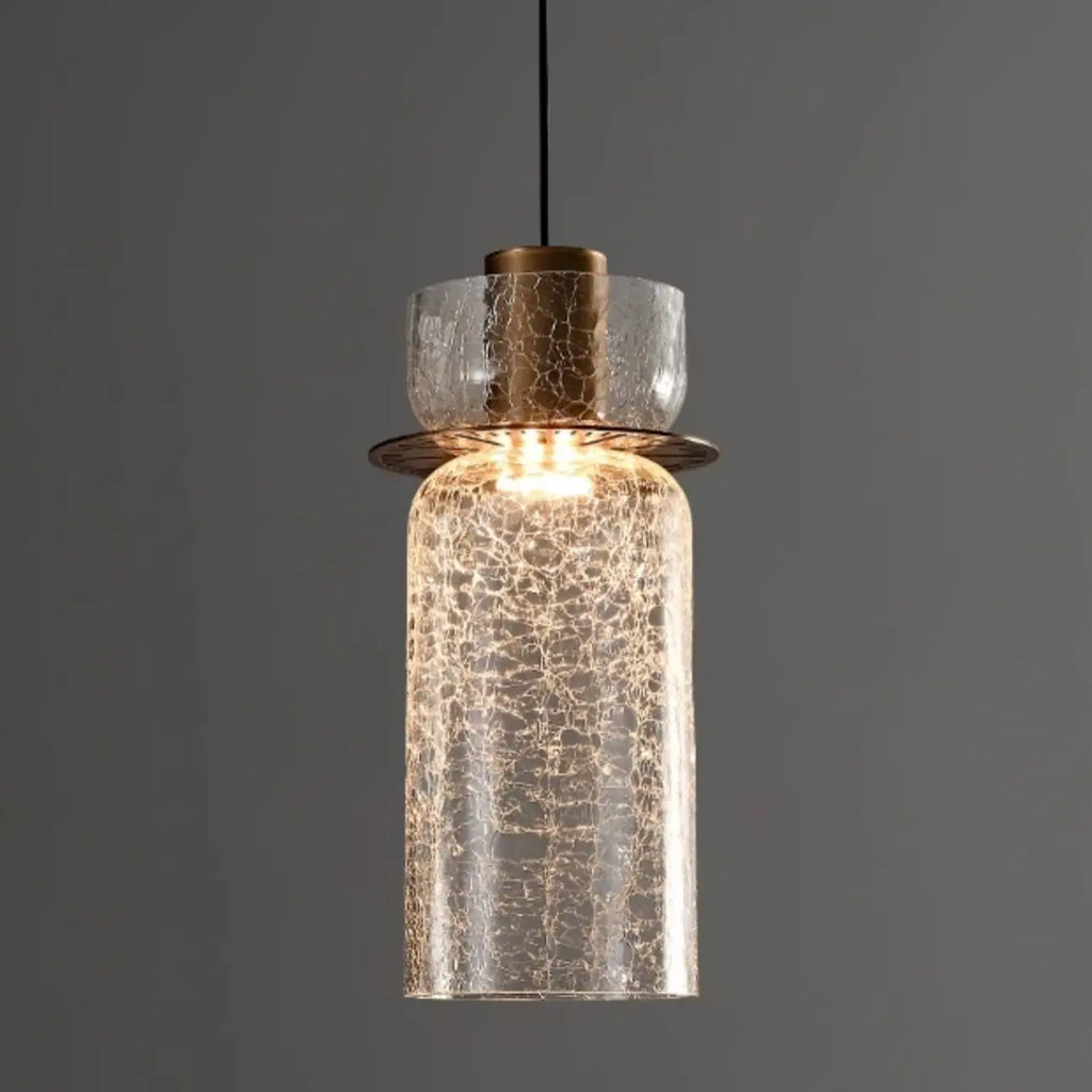 Suspension moderne en laiton et verre craquelé avec éclairage LED chaud
