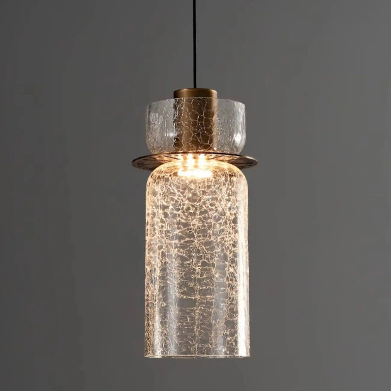 Suspension moderne en laiton et verre craquelé avec éclairage LED chaud