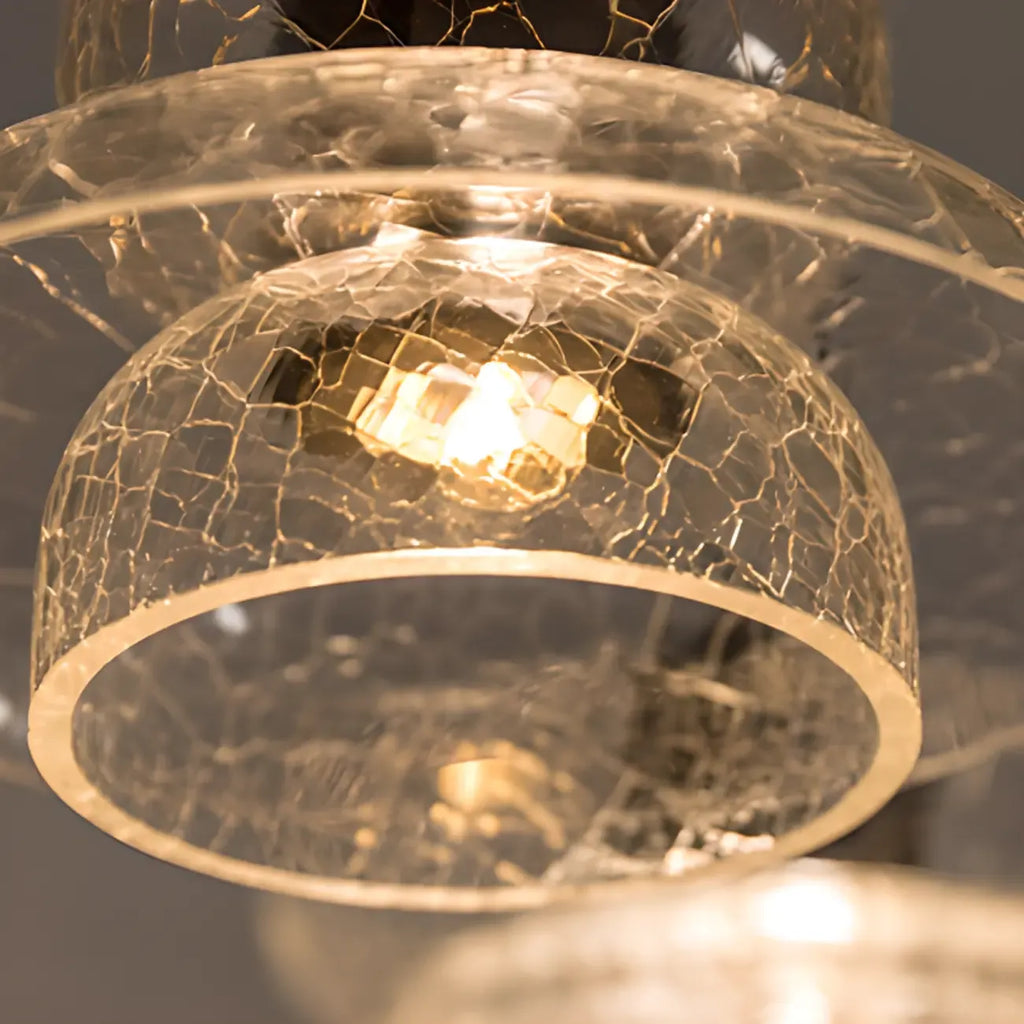 Suspension moderne en laiton et verre craquelé avec éclairage LED chaud