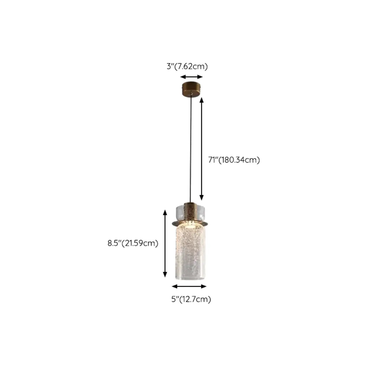 Suspension moderne en laiton et verre craquelé avec éclairage LED chaud