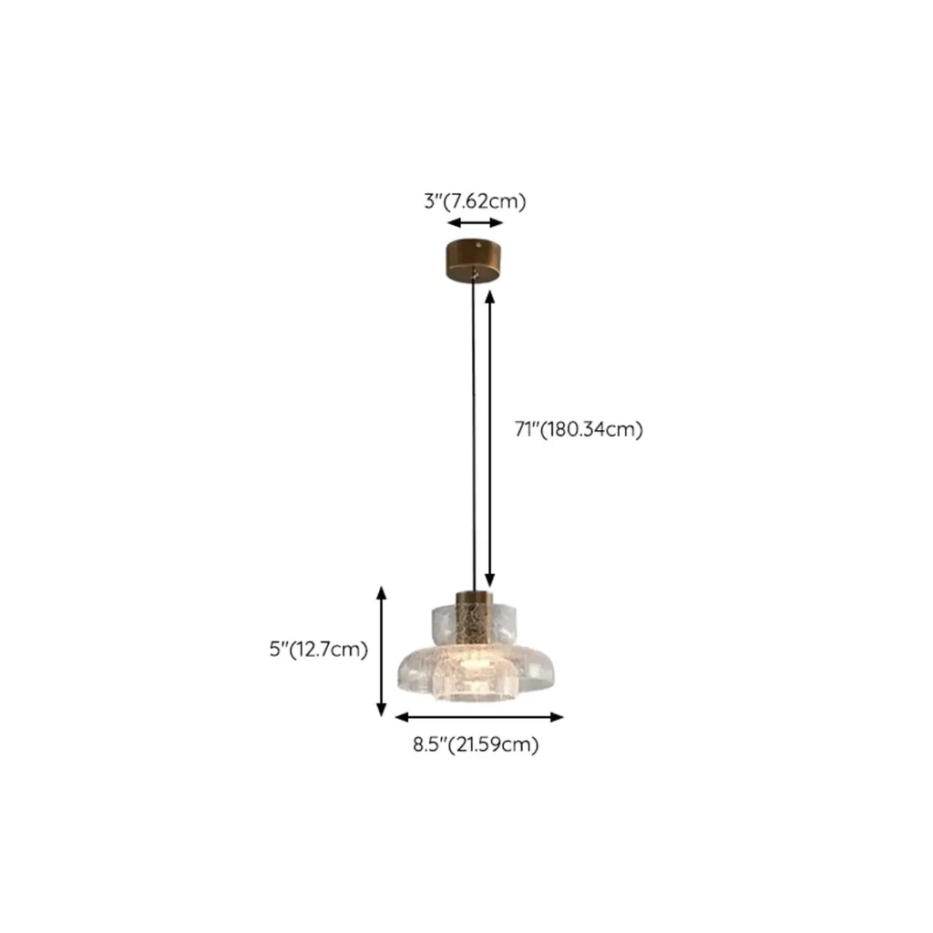 Suspension moderne en laiton et verre craquelé avec éclairage LED chaud
