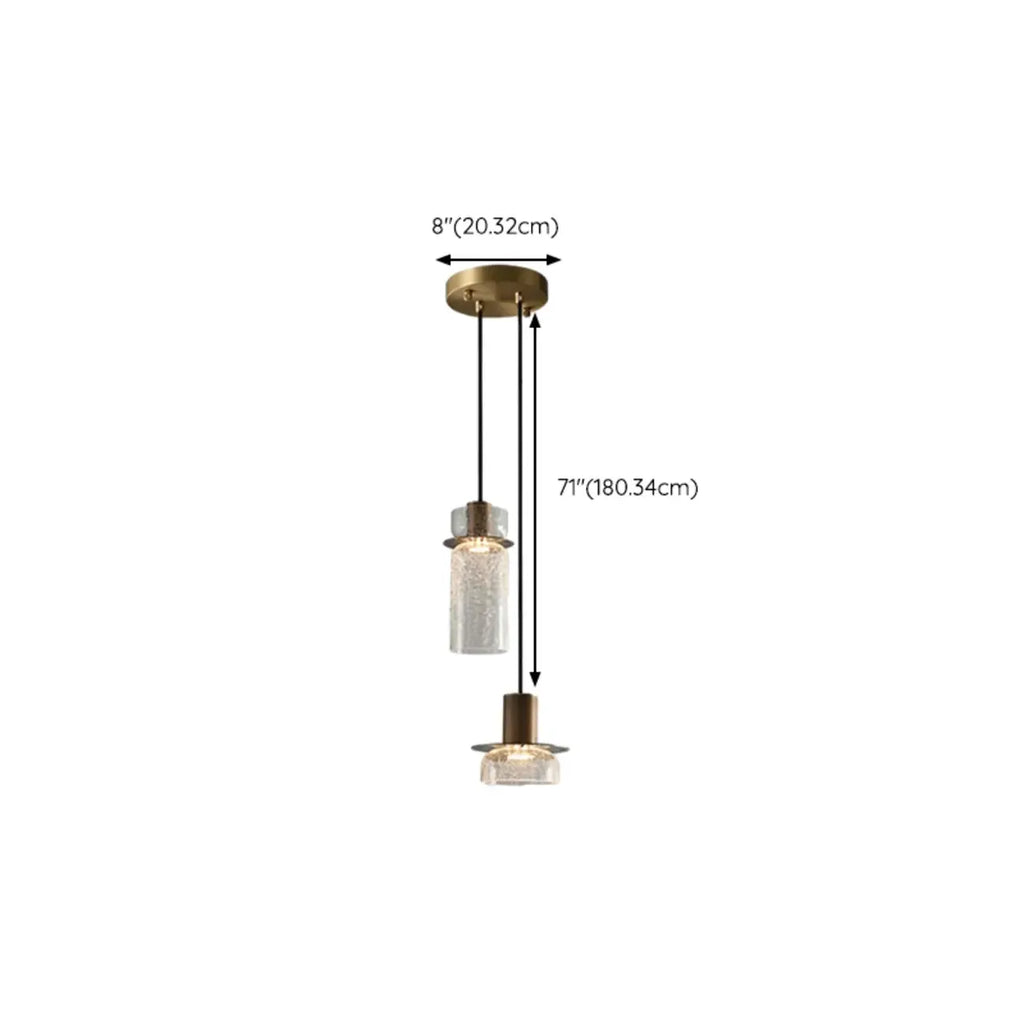 Suspension moderne en laiton et verre craquelé avec éclairage LED chaud