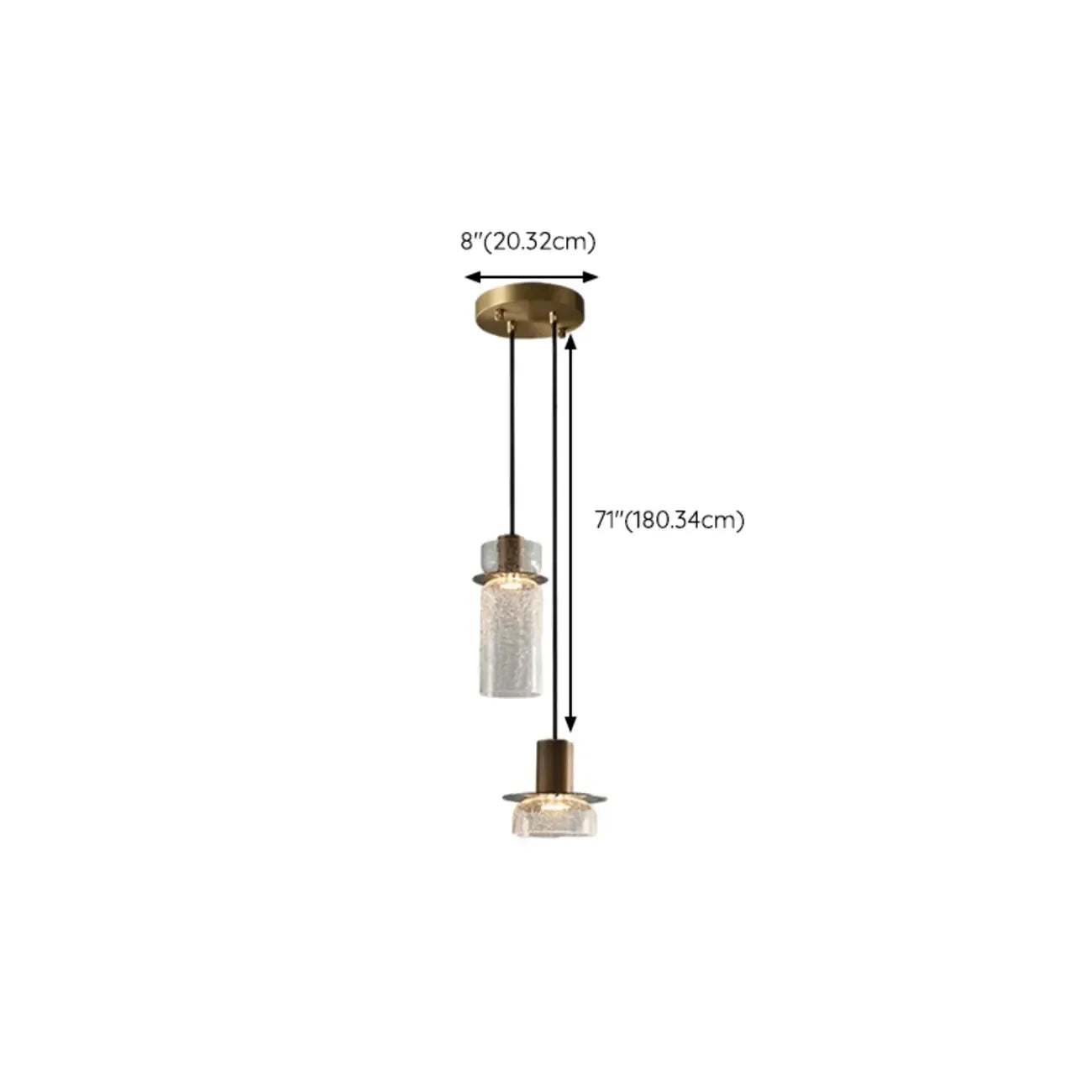 Suspension moderne en laiton et verre craquelé avec éclairage LED chaud