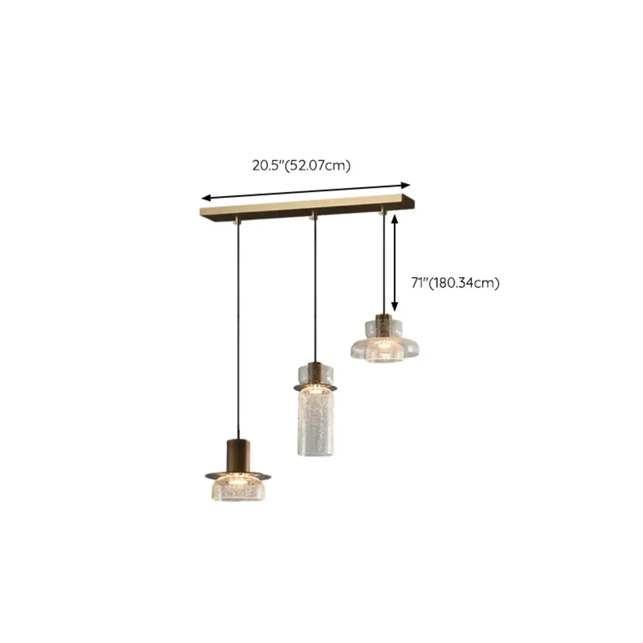 Suspension moderne en laiton et verre craquelé avec éclairage LED chaud