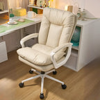 Fauteuil de bureau pivotant tendance en cuir crème rembourré