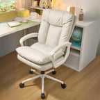 Fauteuil de bureau pivotant tendance en cuir crème rembourré