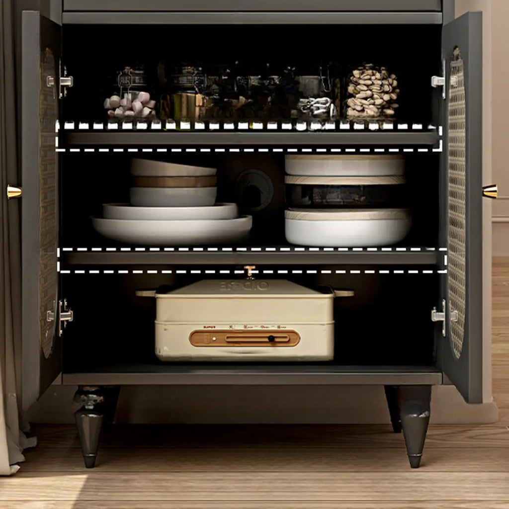 Buffet de cuisine en rotin noir avec tiroirs