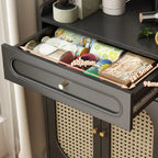 Buffet de cuisine en rotin noir avec tiroirs