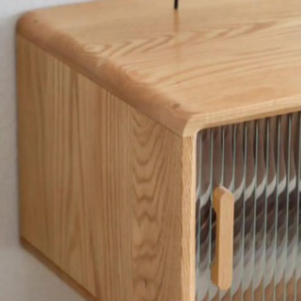Mobile TV in legno naturale con ante scorrevoli in vetro e cassetti - 71 pollici
