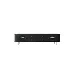 Meuble TV long à 2 niveaux en bois noir avec portes vitrées