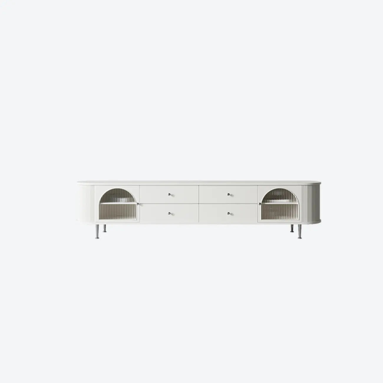 Meuble TV long à 2 niveaux en bois noir avec portes vitrées