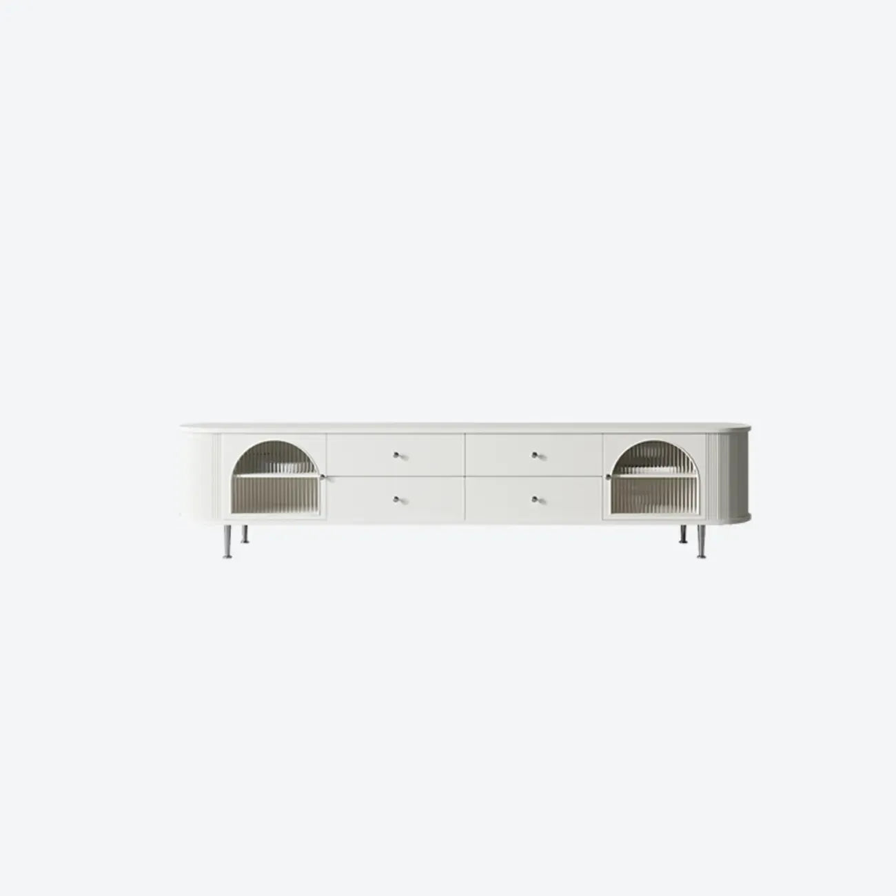 Meuble TV long à 2 niveaux en bois noir avec portes vitrées