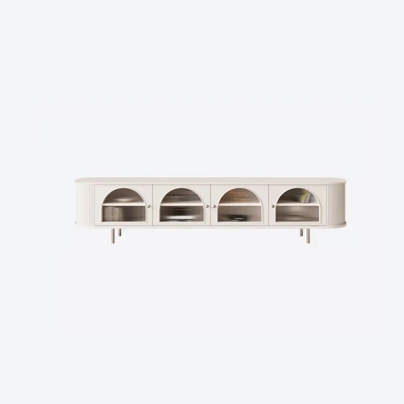 Meuble TV long à 2 niveaux en bois noir avec portes vitrées
