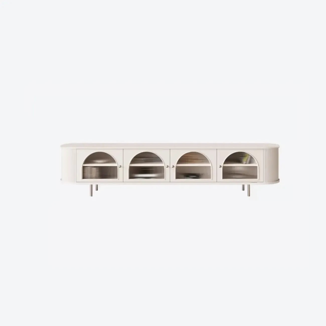 Meuble TV long à 2 niveaux en bois noir avec portes vitrées