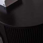 Meuble TV long à 2 niveaux en bois noir avec portes vitrées