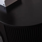 Meuble TV long à 2 niveaux en bois noir avec portes vitrées