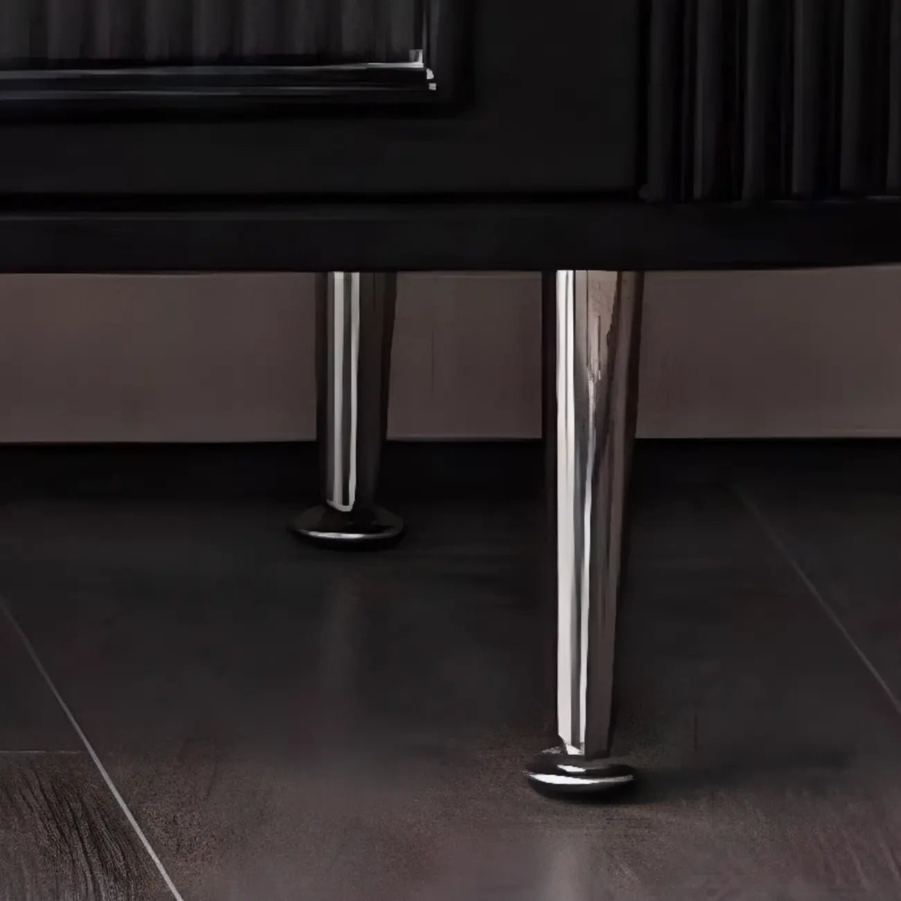 Meuble TV long à 2 niveaux en bois noir avec portes vitrées