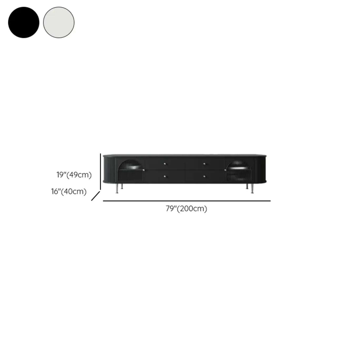 Meuble TV long à 2 niveaux en bois noir avec portes vitrées